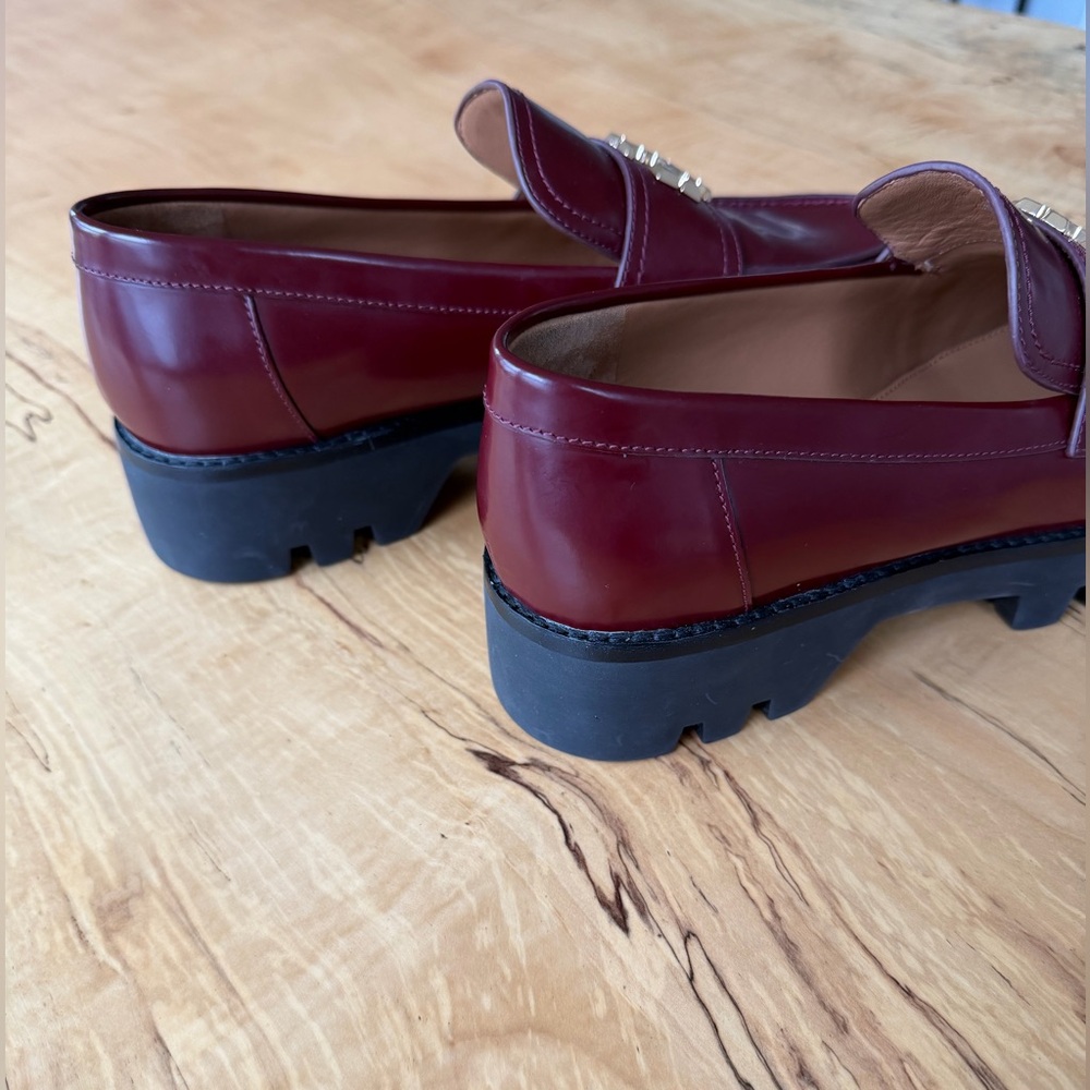 NWT Tory Burch Mini Everly Chunky Loafers Logo Burgundy, 9 - Picture 6 of 12